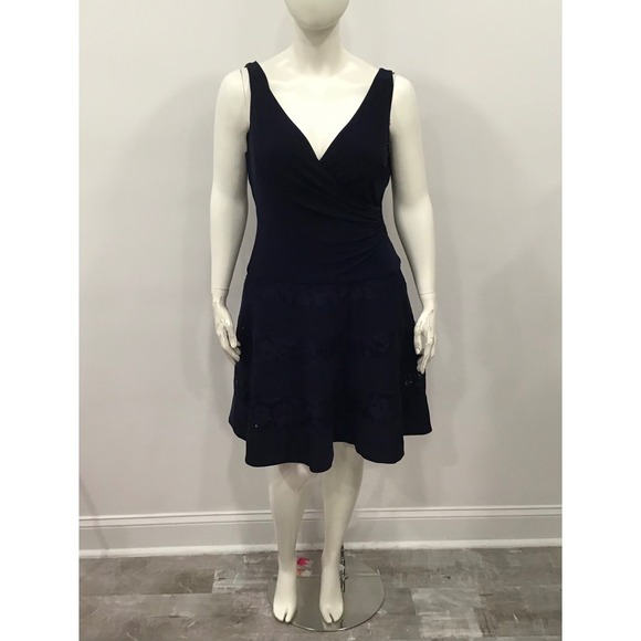 Lauren Ralph Lauren Dresses & Skirts - Lauren Ralph Lauren Dress Women 16 Navy Blue New Lace Trim Surplice V-Neck